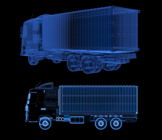 Camión o camión de remolque logístico de rayos X sobre fondo negro