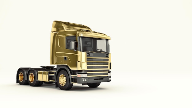 Camión de oro en renderizado 3d de fondo dorado