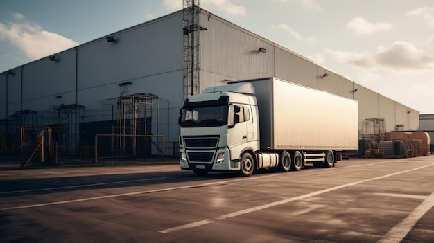 Camion con remolque cerca del almacén Red neuronal de IA generada