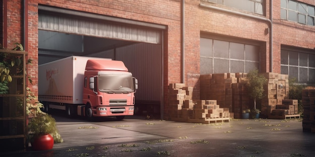 Camión de reparto cargado con cajas de cartón Almacén logístico Servicio de entrega en línea Ai generativo