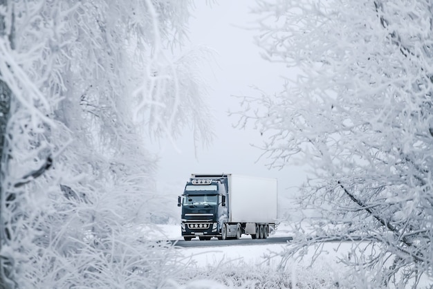 Camión de transporte por carretera de invierno.