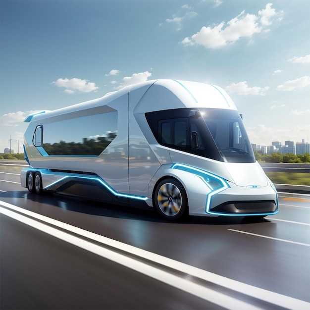 Camiones eléctricos del futuro Transporte por carretera de alta velocidad Generado por IA