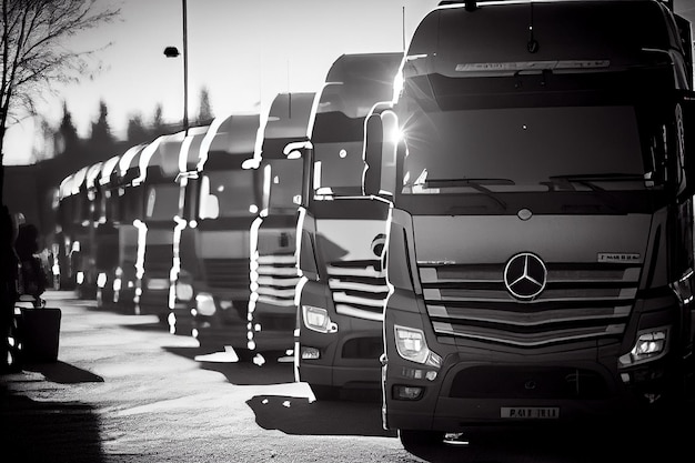 Foto camiones estacionados en un estacionamiento transporte de mercancías logística y transporte