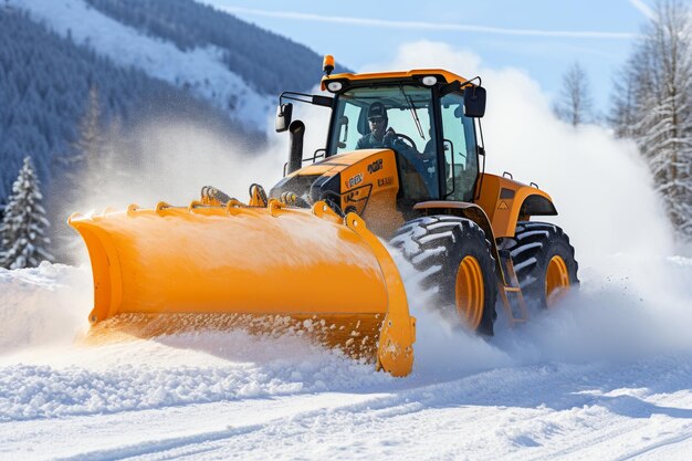 Foto camiones pick-up de arado de nieve preparados para el invierno para hacer frente de manera eficiente a las condiciones climáticas adversas