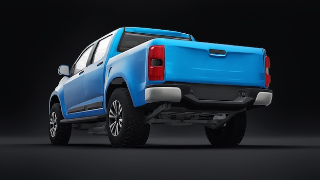 Camioneta azul sobre un fondo blanco. representación 3d