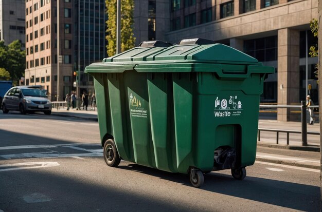 Camioneta de basura en una calle urbana húmeda