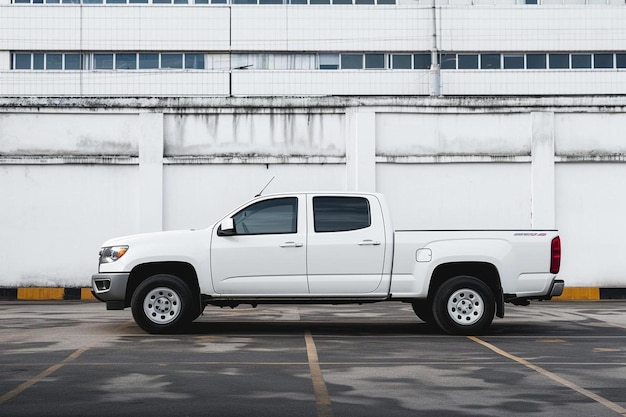 una camioneta blanca estacionada en un estacionamiento.