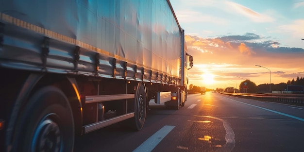 Camioneta de carga en la carretera primer plano de las ruedas IA generativa