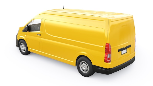 Camioneta comercial amarilla para transportar cargas pequeñas en la ciudad sobre un fondo blanco Cuerpo en blanco para su ilustración de diseño 3d