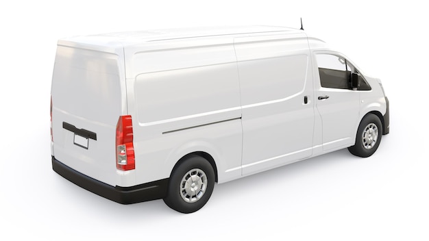 Camioneta comercial blanca para transportar cargas pequeñas en la ciudad sobre un fondo blanco Cuerpo en blanco para su ilustración de diseño 3d