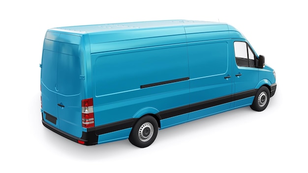 Camioneta comercial mediana azul sobre fondo blanco Un cuerpo en blanco para aplicar sus inscripciones de diseño y logotipos ilustración 3d