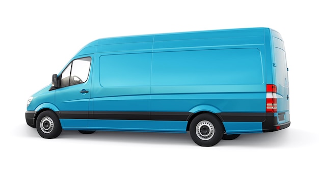 Camioneta comercial mediana azul sobre fondo blanco Un cuerpo en blanco para aplicar sus inscripciones de diseño y logotipos ilustración 3d