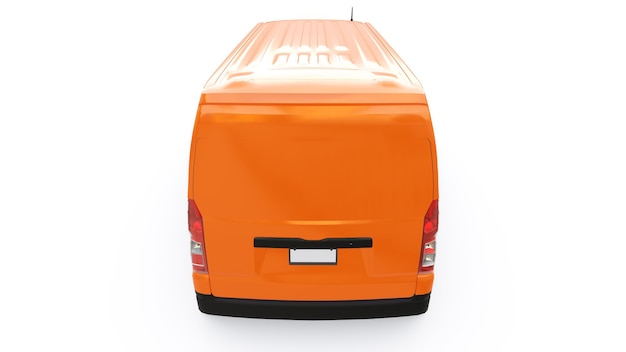 Camioneta comercial naranja para transportar cargas pequeñas en la ciudad sobre un fondo blanco Cuerpo en blanco para su ilustración de diseño 3d