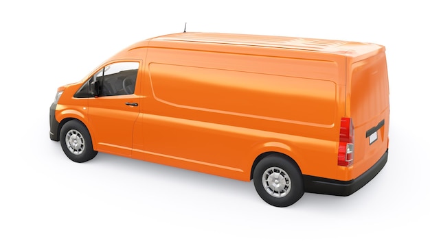 Camioneta comercial naranja para transportar cargas pequeñas en la ciudad sobre un fondo blanco Cuerpo en blanco para su ilustración de diseño 3d