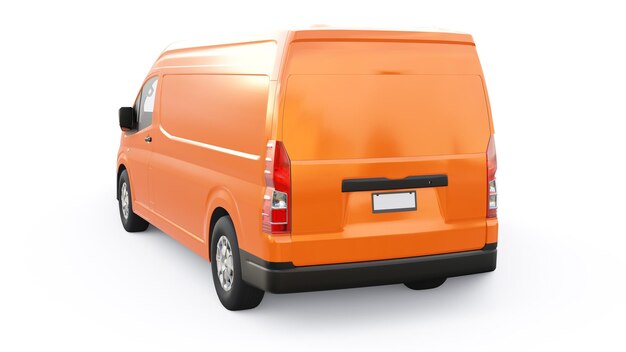 Camioneta comercial naranja para transportar cargas pequeñas en la ciudad sobre un fondo blanco Cuerpo en blanco para su ilustración de diseño 3d