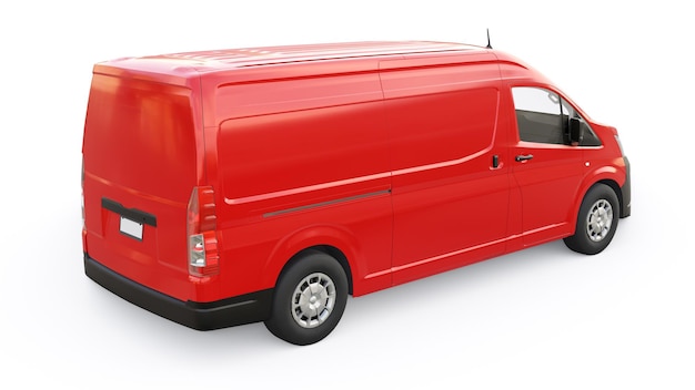 Camioneta comercial roja para transportar cargas pequeñas en la ciudad sobre un fondo blanco Cuerpo en blanco para su diseño Ilustración 3d