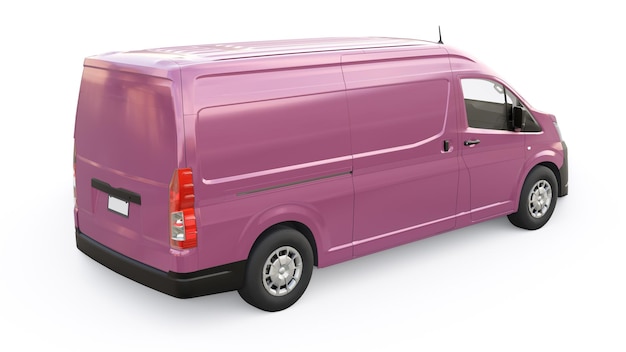 Camioneta comercial rosa para transportar cargas pequeñas en la ciudad sobre un fondo blanco Cuerpo en blanco para su ilustración de diseño 3d