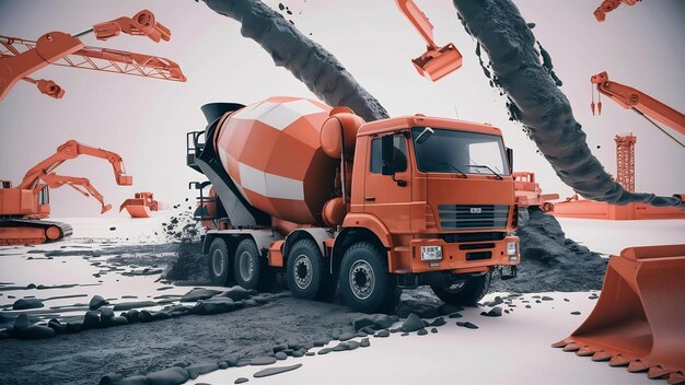 Foto camioneta mezcladora de hormigón naranja espacio blanco ilustración tridimensional de equipos de construcción