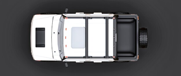 Camioneta pickup todoterreno blanca grande para campo o expediciones sobre fondo gris aislado