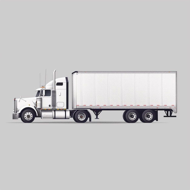 Camionete branco com reboque em fundo cinzento Visão lateral Ilustração detalhada Transporte