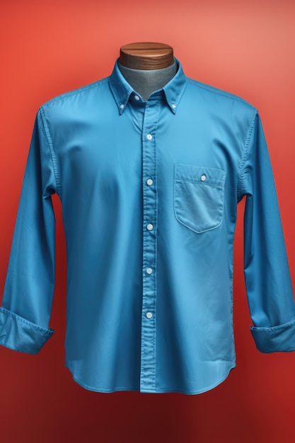 Camisa azul abotoada com espaço de cópia em fundo vermelho criado usando tecnologia generativa de IA