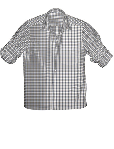 una camisa azul y blanca con una franja blanca en el frente