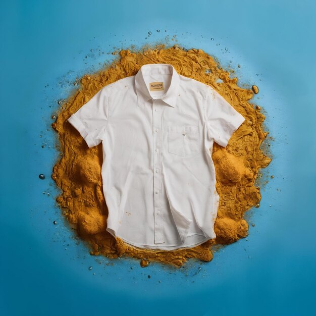 Foto la camisa blanca se empapa en el concepto de lavandería de disolución de agua del detergente en polvo