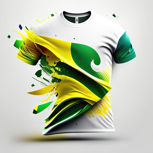 Foto camisa en blanco, verde y amarillo.