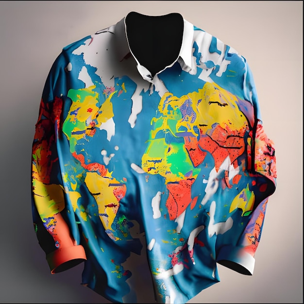 Camisa com pintura mista Mapa do Mundo