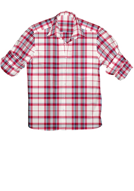 Una camisa a cuadros roja y blanca con un fondo blanco.