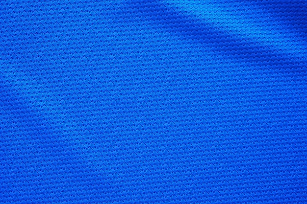 Camisa de futebol azul, textura de tecido, tecido, desgaste, fundo, vista de cima