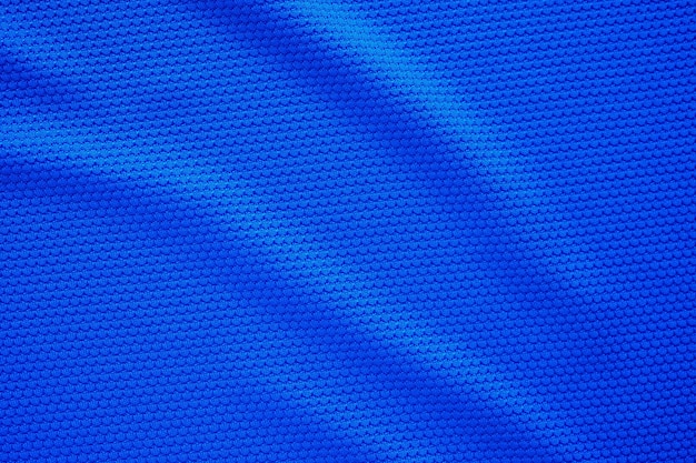 Camisa de futebol azul, textura de tecido, tecido, desgaste, fundo, vista de cima