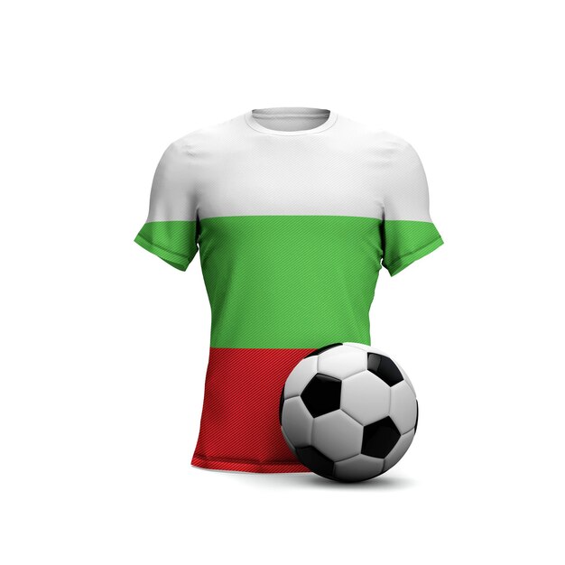 Camisa de futebol da Bulgária com renderização em 3D da bandeira nacional e bola de futebol
