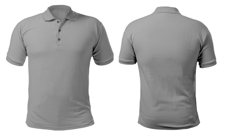 camisa de polo cinza mock up modelo camiseta masculina cópia de espaço desenho dianteiro e traseiro