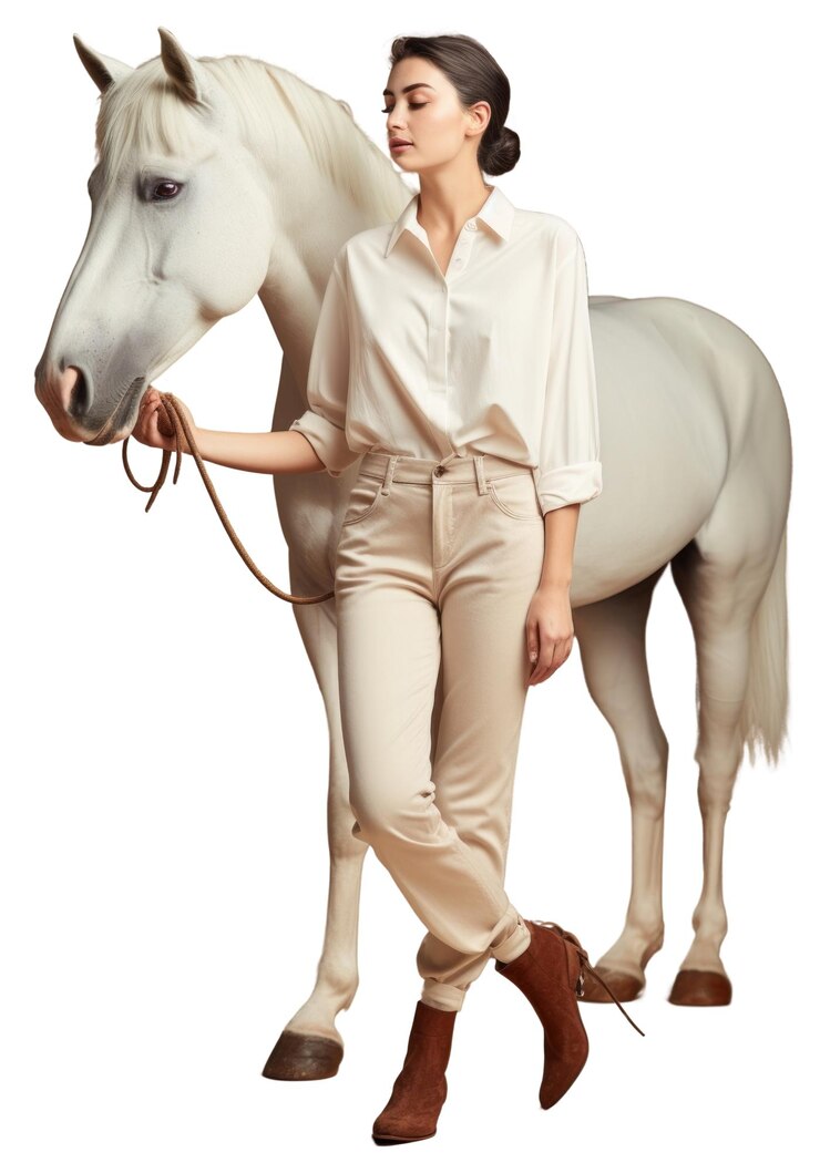 Foto camisa e calças de creme de png modelo de calçado de cavalo animal