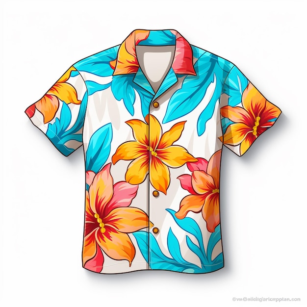 Foto camisa havaiana com flores em um fundo branco generativo ai