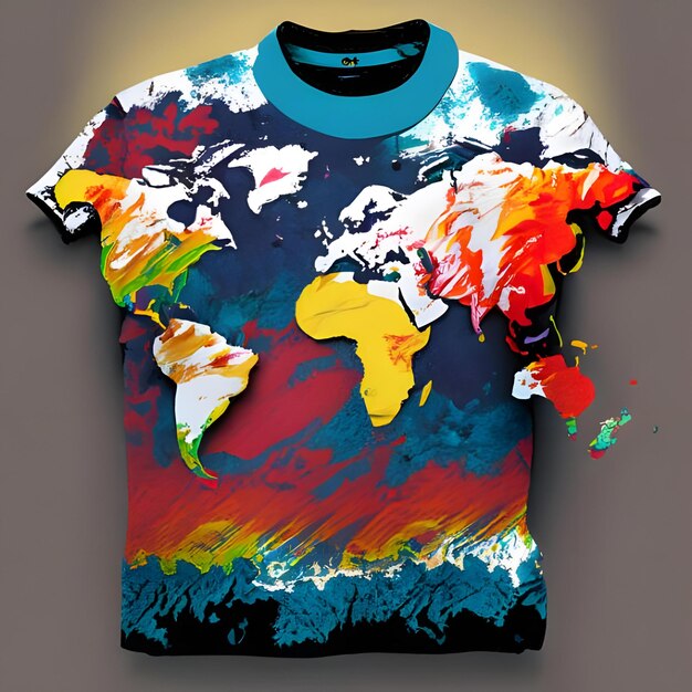 Foto camisa con pintura mixta mapa del mundo