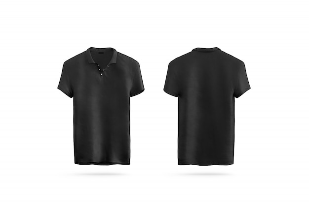 Camisa polo preta em branco isolada, frente e verso