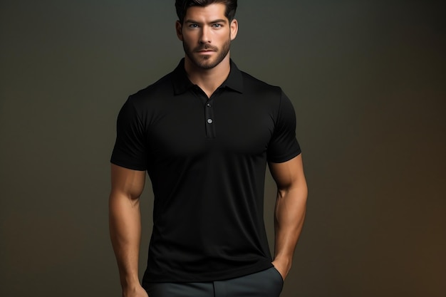 Foto camisa polo preta estilosa masculina generative ai