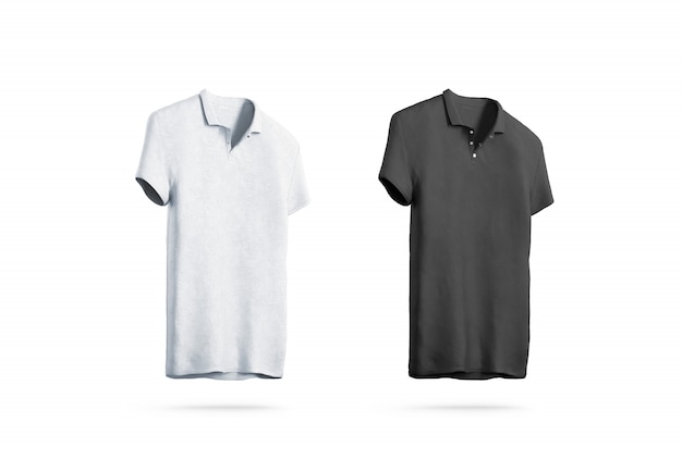 Camisa polo preto e branca em branco isolada