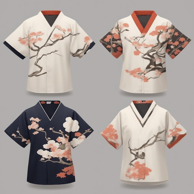 Camisas con diseños japoneses sencillos.