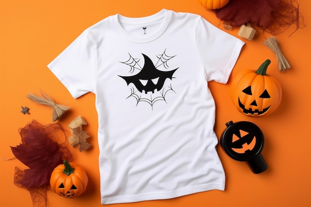 Camiseta de algodón blanca para mujeres de Halloween con IA generativa