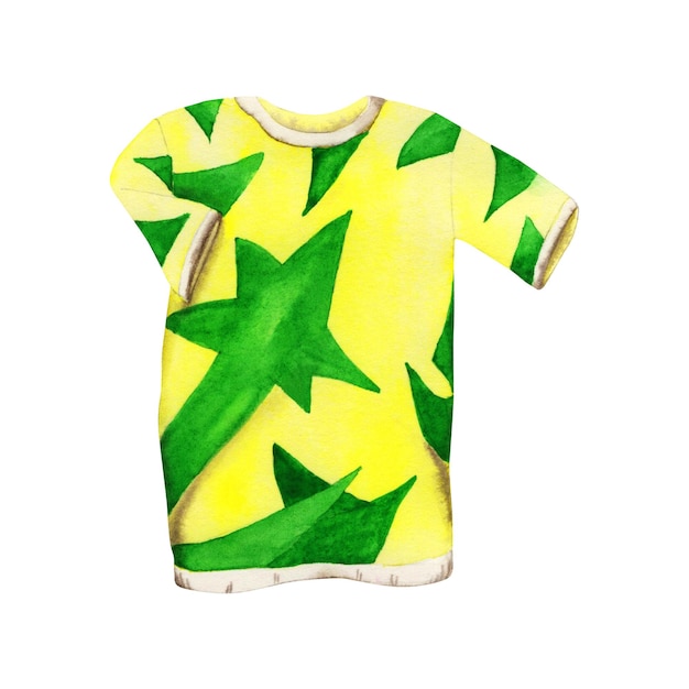 Camiseta amarilla y verde en el estilo funky de los años 90 Ilustración en acuarela aislada sobre fondo blanco