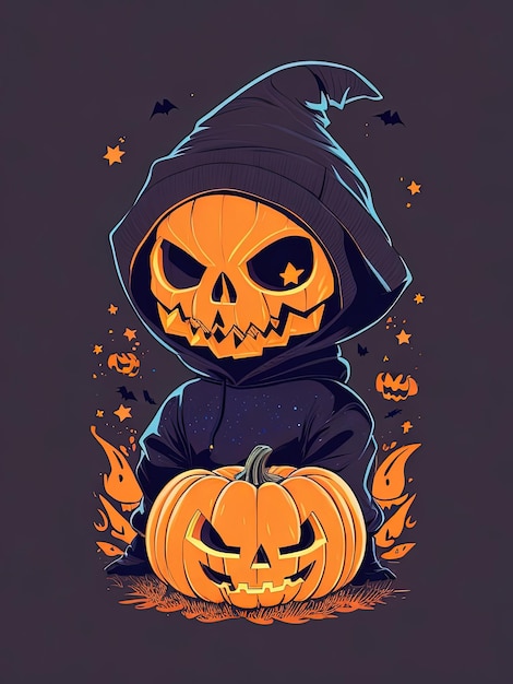 Camiseta assustadora de Halloween com capuzes de abóbora com caveiras fofas e adesivos de fantasmas adoráveis