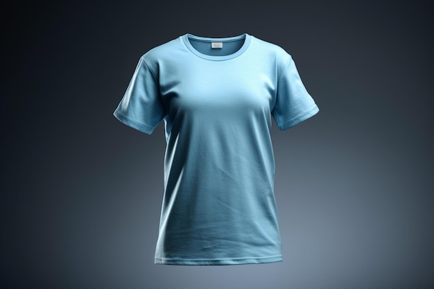 Camiseta azul em branco sobre fundo preto Mockup para design