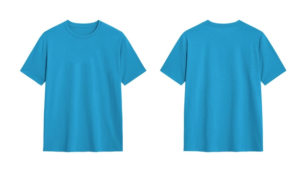 Camiseta azul vista delantera y trasera Listo para su modelo de diseño plantilla transparente
