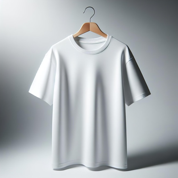camiseta blanca en blanco en la percha aislada en fondo gris camiseta blanco en blanco en fondo gris