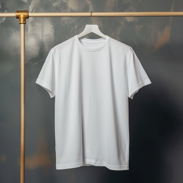una camiseta blanca colgada en un estante