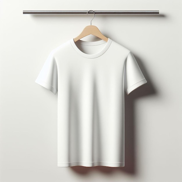 Camiseta blanca colgada en la pared para la Maqueta