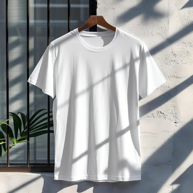 Una camiseta blanca colgada en una pared